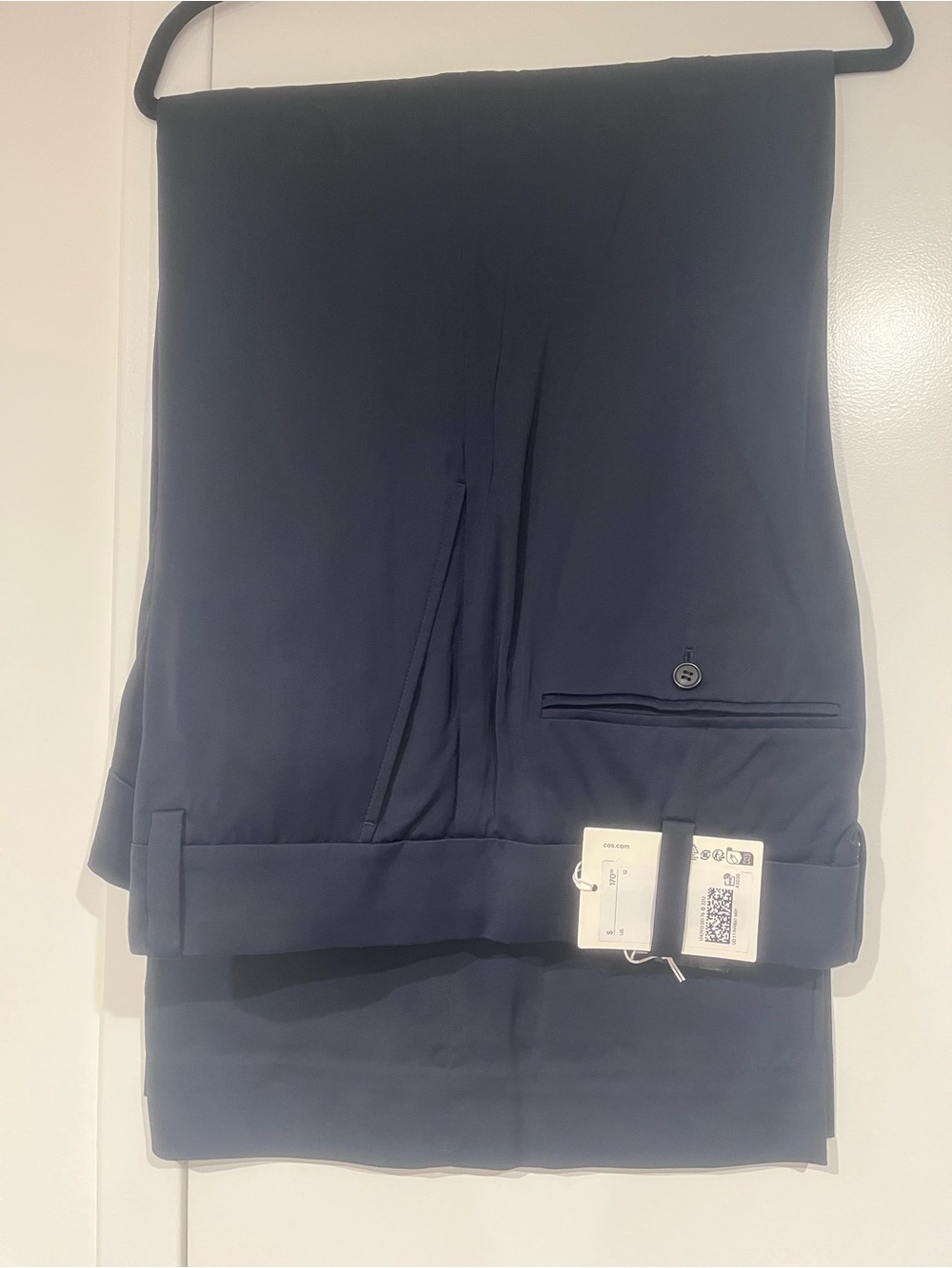 COS Women’s Satin Wide-Leg Dress Pants in Navy Blue